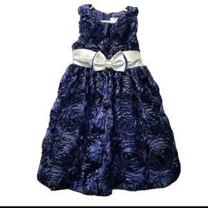 Navy blue rose roses rosette bow dress gown 3 3T